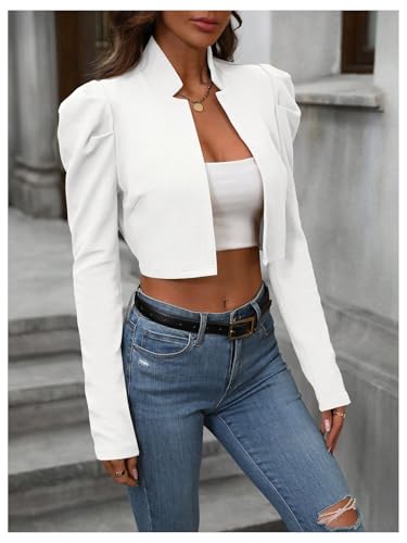 Floerns Women's Gigot Long Sleeve Collar Neck Blazer Open Front Cropped Jacket4