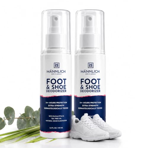 Image of Mannlich Shoe & Foot Deodorizer Spray - Odor & Smell Remover for Shoes & Socks, 600+ Sprays in a Bottle, Skin Soothing, Non Irritating, Organic & Cruelty Free, Revitalizes Tired Feet - 100ml (Pack of 2)