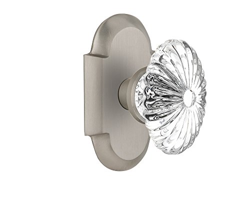 Nostalgic Warehouse Cottage Plate with Oval Fluted Crystal Glass Door Knob, Double Dummy, Satin Nickel