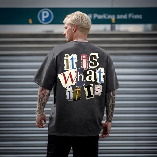 Men's Graphic Tees Funny Letter Print Vintage Oversize T Shirts Acid Wash Shirt Streetwear Rapper Casual Tee Top2