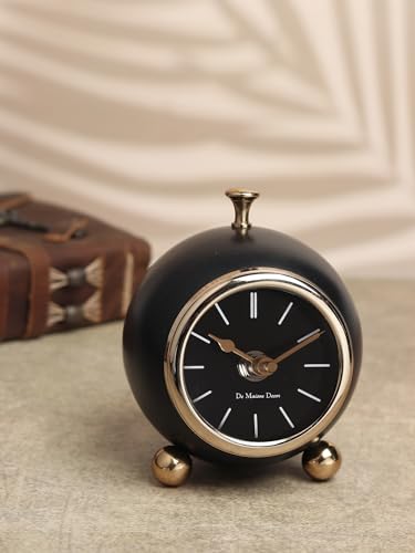 Image of Decor de Maison Brings Handcrafted Sphere Timekeeper Table Clock for Living Room, Bedroom, Study Table | Classic Non-Ticking Tabletop Battery Operated Analog Desk Clock in Black (12x12x14cm)