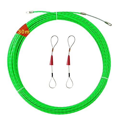 HIULLEN Tire Fils Electrique Aiguille,30m Tire-fil mural Fish Plus,Electricien Tire Fil Aiguille Passe Cable pour Câble de Communication Mur Conduit de Sol，Diamètre 4,5 mm, Vert
