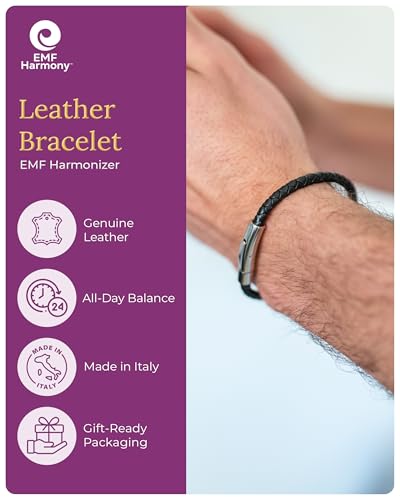 EMF Harmony Leather Bracelet – Wellness-Inspired Bioresonance Wristband, Modern Unisex Accessory for Presence, Clarity & Everyday Wear for Men or Women (7"-9")2