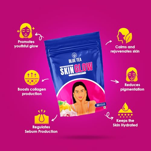 Image of BLUE TEA - Skin Glow Tea - 30 Tea Bags - Plant Based | SKIN NOURISHMENT | Detox Tea - Antioxidants Support - Flower Based - Herbal Tea - Caffeine Free | Zipper pack