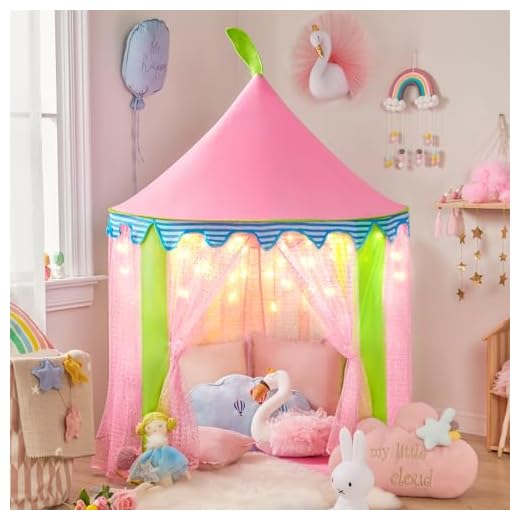 Carpa para niños + Luces de una Estrella Castillo de Princesa para niñas- Glitter Castle Pop Up Play Carpa Tote Bag - Niños Playhouse Toy para Juegos de Interior y Exterior 41 "X 55" (DxH)