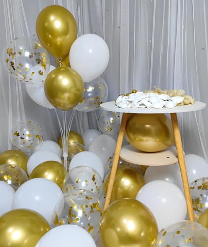 Image of 300 Pack Gold and White Balloons 12 Inch Gold Confetti Balloons for Various Party Events Decorations