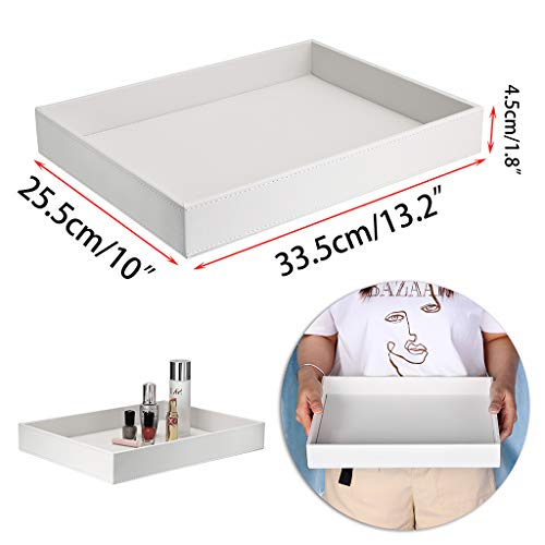 SUMNACON PU Leather Desktop Organizer Vanity Tray Decorative Cosmetics Organizer Bathroom Trays for Arranging Perfume Jewelry Soap Towel Plant Makeup Elegant Bathroom Accessories (White) - Cosy Home Interiors SUMNACON PU Leather Desktop Organizer Vanity Tray Decorative Cosmetics Organizer Bathroom Trays for Arranging Perfume Jewelry Soap Towel Plant Makeup Elegant Bathroom Accessories (White) - Image 2