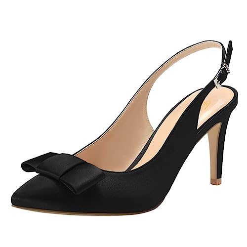 FOWT Women Pointed Toe Bow Pumps Stiletto High Heel Slingbacks Slip on Elegant Dance Evening Shoes Size 4-15 US