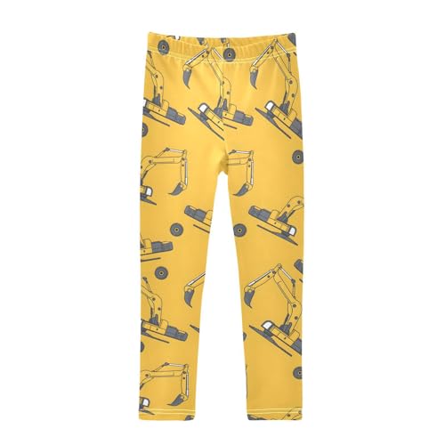 ALAZA Girls' Leggings Children's Yoga Pants Skinny Printed Dance Yellow Excavator Comfortable 4T