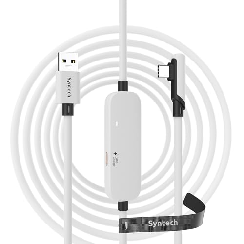 Syntech Cable Link 5 Metros Con Carga, Compatible Con Meta Quest 3 Oculus Quest 2 Accesorios, Vr Cable Link Con Puerto De Carga Separado, Usb 3.0 A Tipo C Cordón Luminoso Para Pc Steamvr