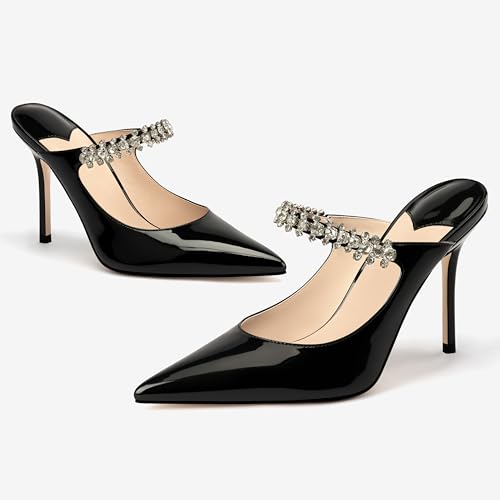 Image of MIRAAZZURRA Women Heeled Mules Rhinestone Strappy Pointed Toe Mules Stiletto High Heels Slip On Bridal Sandals for Women