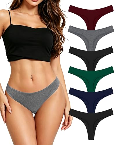 Desanlapi String Tanga Femme Coton Lot de 6, sous-vêtements Femme Sexy Chic, Culotte Taille Basse Stretch Confortable, Sport Women Thong Underwear Hipster...