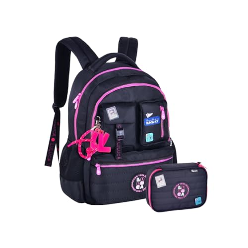 Kit Mochila Costas Luluca Passeio Meninas Estojo Box Escolar Preto