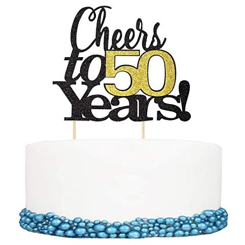Blumomon 1Pc Cheers to 50 Years Happy Birthday Cake Topper 50th Anniversary Birthday Party Decor Supplies Celebrating Party Decorations Cover