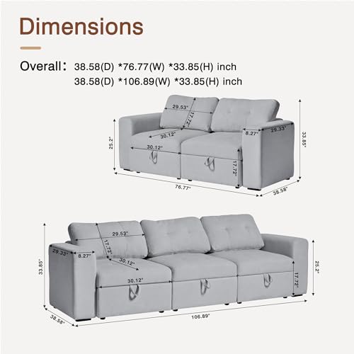 Image of QHITTY Modular Sofa, 3 Seater Accent Couch with Hidden Extra Large Storage Space for Living Room, Grey