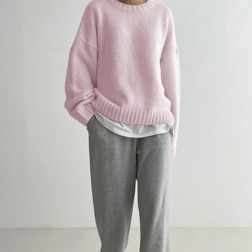 Women Drop Shoulder Crewneck Oversized Fuzzy Knit Sweater Long Sleeve Casual Solid Knitted Chunky Sweater Jumper2