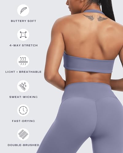 Image of Aoxjox Women's Workout Sports Bras Fitness Taylor Scrunch Halter Bra Yoga Crop Tank