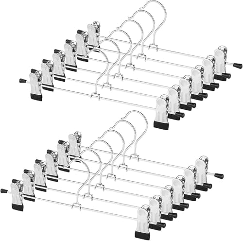 Metal Pants Shorts Hangers, Heavy Duty Kids Skirt Hangers with 2 Adjustable Non Slip Clips, Ultra Thin Space Saving 360 Degree Swivel Hook Stainless Steel Hanger 12 Pack by YRDGRG - Used condition - US$10.67