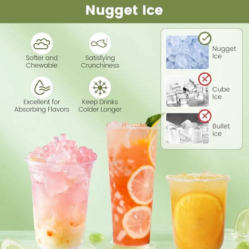 COSTWAY Self Dispensing Nugget Ice Maker Countertop, 56 Lbs/24H Soft Chewable Ice, Pebble Ice Maker with Self-Cleaning, One-Button Operation, Portable Stainless Steel Ice Maker for Home Office Party