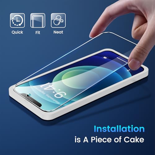 Image of Fotbor for [3+3 Pack] iPhone 12 Mini Screen Protector with Camera Lens Protector, 9H Shatterproof Tempered Glass Film with Easy Installation Frame, HD Clear Sensitive Full Coverage 5.4 Inch