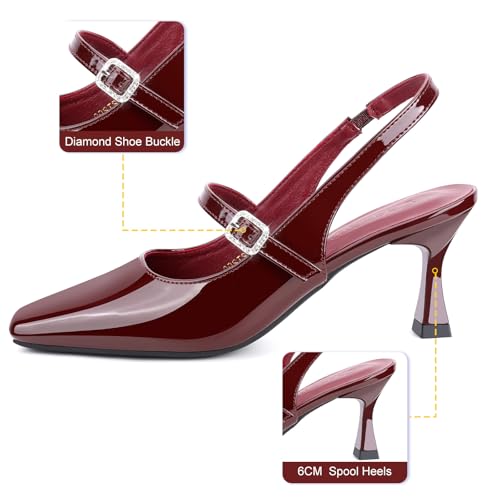 Trakxy Women Square Toe Slingback Mary Jane Closed Toe Pumps Low Kitten Heels Slip On Sandal Buckle Strap Dress Shoes2