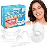 Temporary Veneers Teeth for Women & Men, Snap-On Tooth Replacement Dentures, Natural-Looking Upper and Lower Fake Teeth, Adjustable Comfortable Cosmetic Smile Cover, 1 Pairs (Natural Tooth Color)