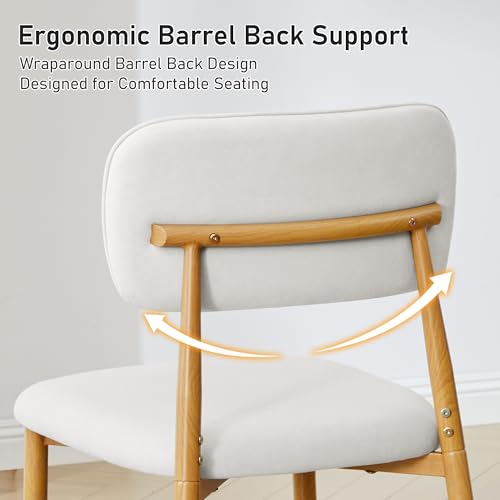 Image of weselon Mid-Century Modern Dining Chairs Set of 2, Upholstered Velvet Dining Room Chairs with Ergonomic Curved Backrest, Wood Grain Metal Frame with Adjustable Feet (Natural Frame+Gray White Seat, 2)