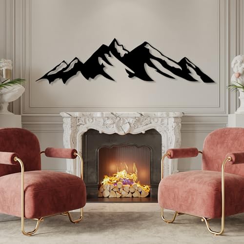 Mountain Metal Wall Art, Large Mountain Wall Art, Nature Metal Decorations for Office, Living Room, Bedroom, Wall Hanging Decor, Hill Decor, Fireplace Home Decor