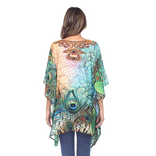 white mark Women's Multi-Print Short Caftan with Tie-up Neckline and Kimono Sleeves3
