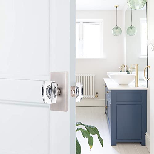 Hiemey Glass Door Knobs Interior, Crystal Door Knobs With Lock, Privacy Bedroom/Bathroom Door Knob, Brushed Nickel, Classic And Modern, Bs-012 #TOP4