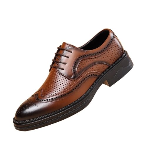 Men's Leather Shoes Summer Business Men's Shoes Breathable Soft Sole Shoes Oxfords(Brown,7)