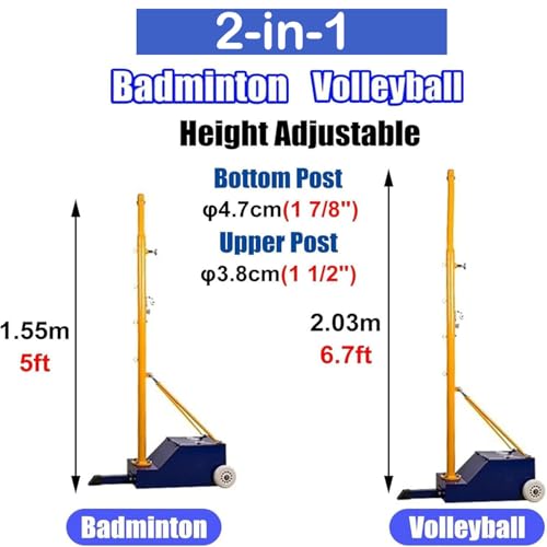 Heavy Duty Volleyball Stand with Net,Badminton Training Set with Wheels,Portable Outdoor Heavy Duty Badminton Poles,5ft-6.8ft Adjustable Height,for Adults Kids Stadium