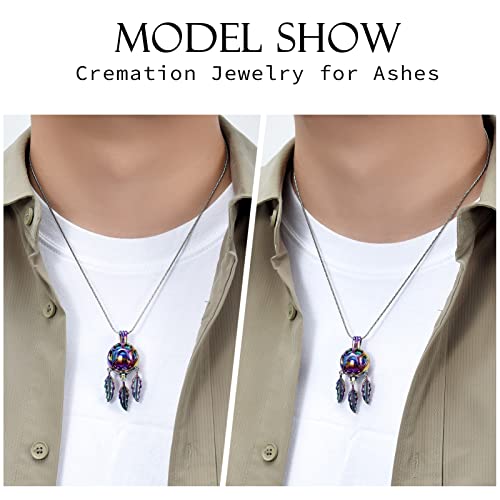 Constantlife Dreamcatcher Urn Necklace For Ashes Pet Cremation Jewelry 316L Stainless Steel Hollow Paw Locket Memorial Pendant Dog Cat Keepsake Gift For Women Men (Colorful) #TOP3