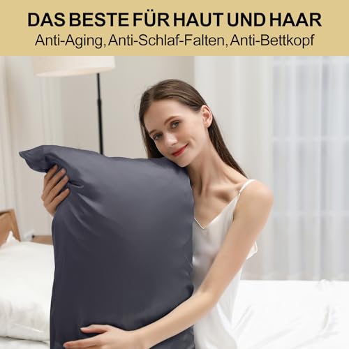 ZIMASILK Seidenkissenbezug 80x80 cm aus 100% Maulbeerseide, Dunkelgrau – Ansicht 3
