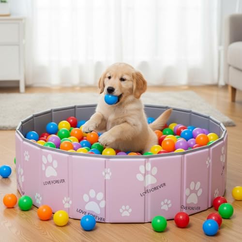 47in Large Dog Ball Pit – Foldable Pet Playpen Ball...