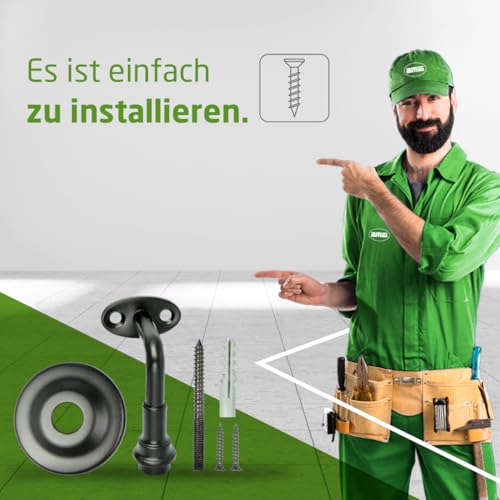 Amig - Handlaufhalter - Stütze für Geländer - Stahl - Rost- und korrosionsbeständig - Für den Innen- und Außenbereich - Farbe: Schwarz - Abmessungen: Ø 70 x 75 x 45 mm