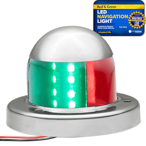 Five Oceans Boat Navigation Lights, LED Bow Light, Boat Navigation Lights Red and Green, Horizontal Mount Bi-Color Light, 12V, USCG Rules 2NM, for Pontoon, Fishing Boats, Bass Boats - FO4512