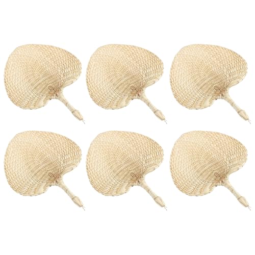 Ventilador de rafia natural, 25 x 29,5 cm, hecho a mano, 6 hojas de palma hechas a mano, enfriamiento de tela en estilo chino para mujeres y bodas
