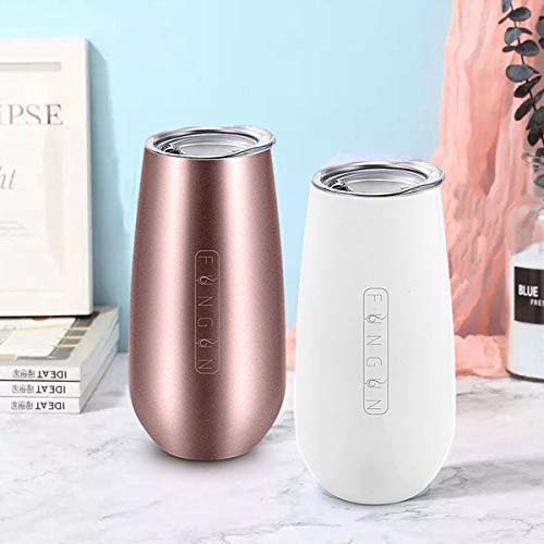 Fungun 6 Pack Stemless Champagne Flutes Wine Tumbler, 6 OZ Double-insulated Rose Gold Cocktail Cups Unbreakable Reusable Champagne Toasting Glasses with Lids (Rose Gold)