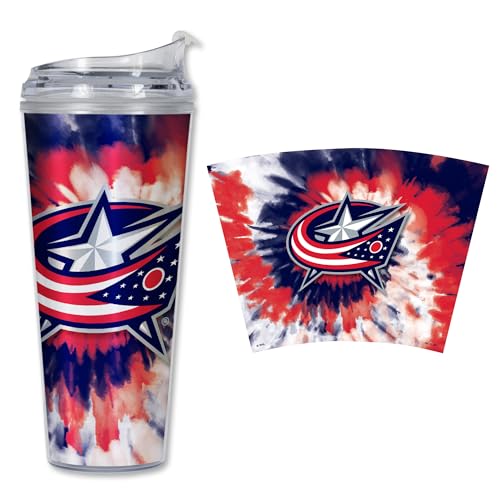 Image of Rico Industries NHL Hockey Team Color Tie Dye 24oz Metallic Acrylic Tumbler with Hinged Lid, Officially Licensed Double Wall Tumbler with Straw