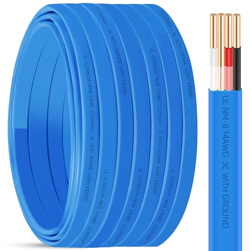 100ft NM-B 14/3 Wire with Ground 14/3 Electrical Wire 14 Gauge 3 Conductor W/G NM-B Cable Copper 14 AWG with Ground Nonmetallic Sheathed Solid Indoor Residential Electrical Wiring for Circuit Switch