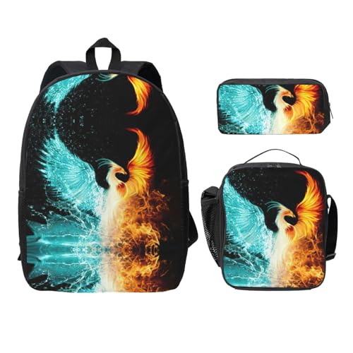 Sac à dos phénix feu et eau pour le collège | Set scolaire léger avec lunch bag pour l'école