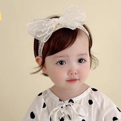 Cute Lace Bow Baby Girls Headbands White Knot Headband Soft Chiffon Hair Band for Newborn Infant Toddler Kids Hair Accessories (Ivory B)2
