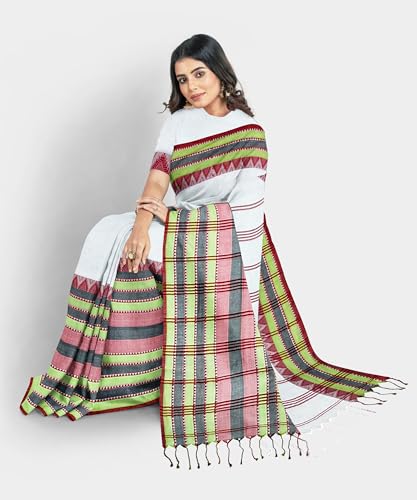 Image of eC ESHA'S COLLECTION Women's Cotton Blend Begumpuri Handloom Saree With Unstitched Running Blouse Piece