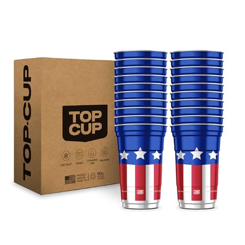 Top Cup America's 250th Birthday 20 oz Reusable Aluminum Party Cups 20 Count | Durable, Reusable & Recyclable, Made in USA