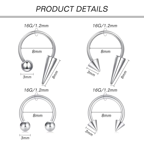 Zolure 16g Lip Rings Horseshoe Labret Jewelry Lip Barbell Ring Spike Snake Bite Piercing Jewelry Tragus Helix Earrings Studs Medusa Piercing for Women Men2