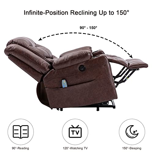 Ever Advanced Power Lift Recliner, Lift Chairs Recliners For Elderly, Lift Chair With Heat And Massage, Remote Control, Usb Port, 2 Cup Holders & Side Pockets For Home,Office (Faux Leather Brown) #TOP3