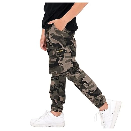Rolanko Pantalon Cargo Garçon Jogging Enfant Slim Fit Camouflage Pantalons Ave Taille Élastiquée, Gris Camo, Taille: 150/10-11 Ans