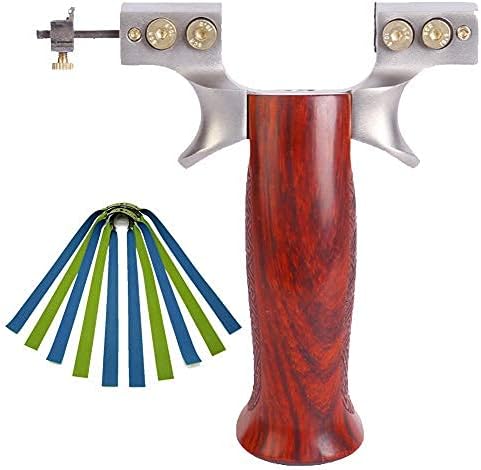 Obert Professional Hunting Slingshot Metal Slingshot Head Wooden Slingshot Handle with 5 Rubber Slingshot Bands Adjustable Optical Fiber Sight for Outdoor Eye Exercises
