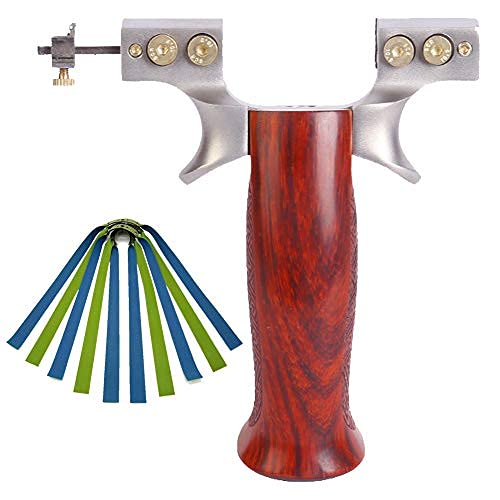 Obert Professional Hunting Slingshot Metal Slingshot Head Wooden Slingshot Handle with 5 Rubber Slingshot Bands Adjustable Optical Fiber Sight for Outdoor Eye Exercises
